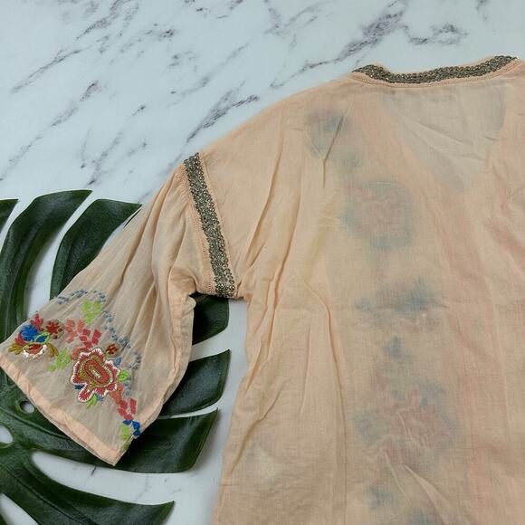 Soft Surroundings Embroidered Blouse Top Size M Orange Blue Beaded Boho Floral - Picture 12 of 13